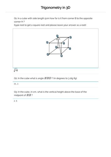 3D Trigonometry GCSE Maths grades 7 - 9 worksheet