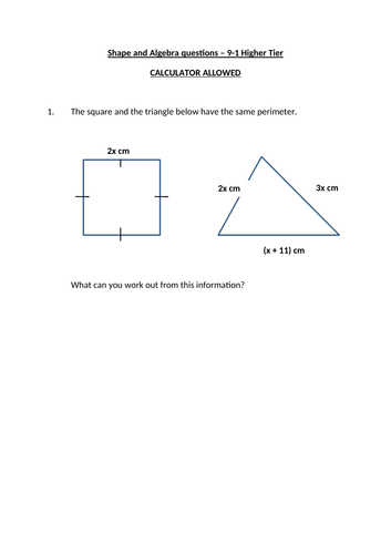 Algebraic Area, perimeter and Volume questions
