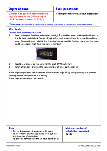 Problem-Solving Investigation: Timetables and intervals: 24 hour clock. (Year 5 Measures and Data)