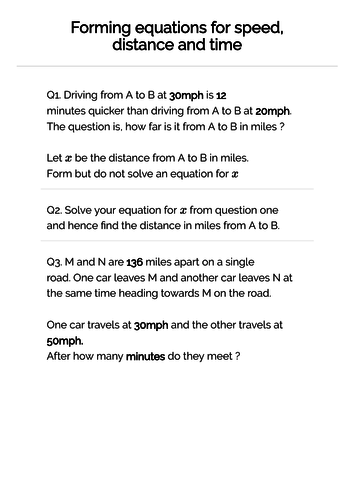 Speed Distance Time Equations Gcse Grades 8 9 Tough Worksheet Teaching Resources