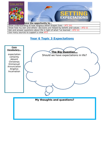 Come and See Year 6 topic 3 - Expectations *updated with examples of work for LF1, 2 and 3*