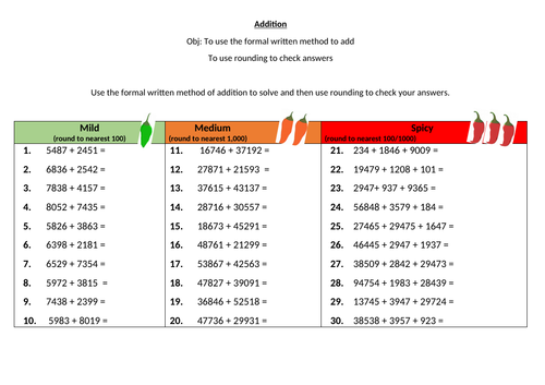 Maths Addition Worksheet Differentiated