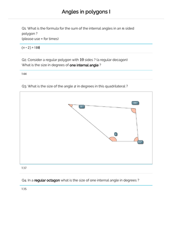 Angles In Polygons worksheet GCSE Maths