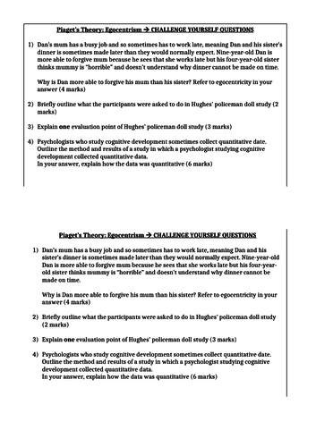 Reduction of Egocentrism in Piaget s Theory Hughes Policeman