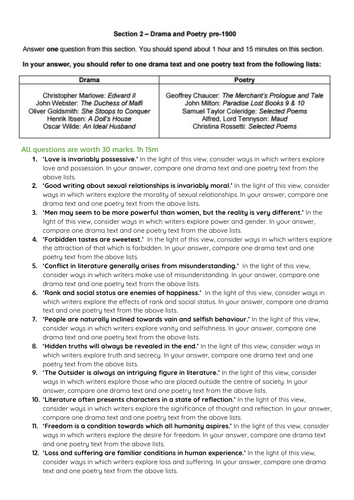 OCR Drama and Poetry Questions for Revision