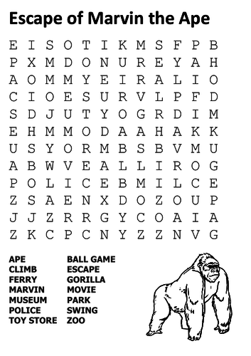 Escape of Marvin the Ape Word Search
