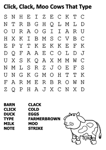 Click, Clack, Moo Cows That Type Word Search