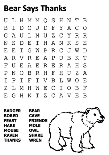 Bear Says Thanks Word Search