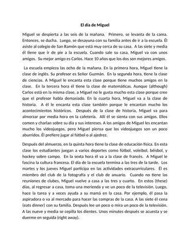 School day reading (Spanish)