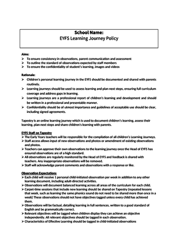 EYFS Learning Journey/Journal Policy