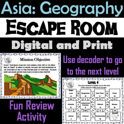 Countries of Asia: Social Studies Escape Room Geography