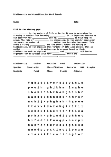 Biodiversity & Classification Word Search