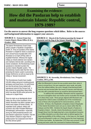 How did the Pasdaran help establish and maintain Islamic Republic control, 1979-1989?