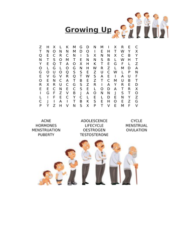 Growing Up Word Search