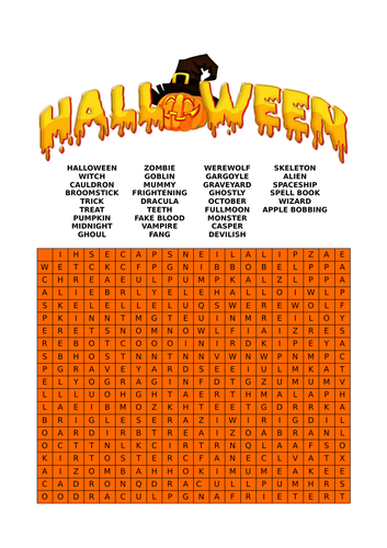 Holloween Themed Wordsearch