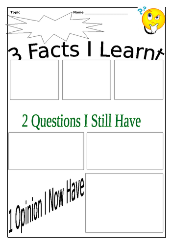 Three Things Plenary Worksheets (X2)