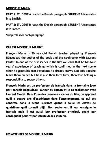 Entre les murs A level French Essay practice Monsieur Marin