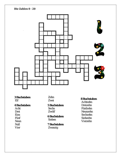 Zahlen (Numbers in German) 0 to 20 Kriss Kross