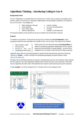 Algorithmic Thinking Introducing Coding to Year 8