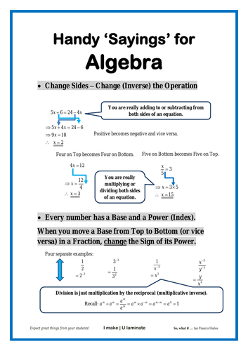 Handy Sayings for Algebra