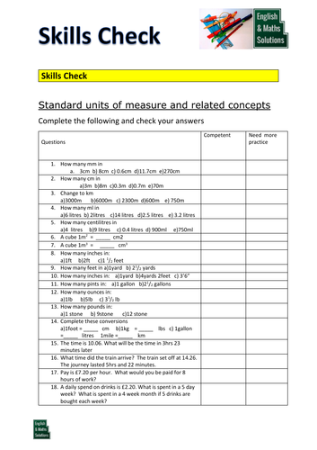 GCSE Maths Diagnostic Skills Check for Measurement