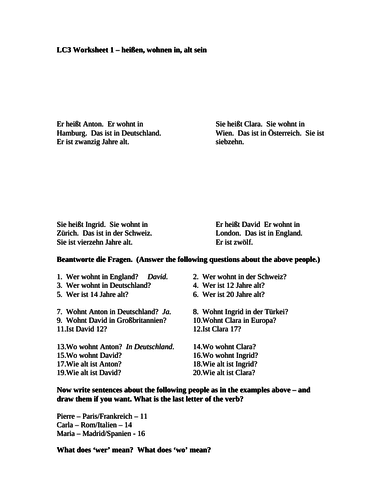 Brief reading passages with questions and written task