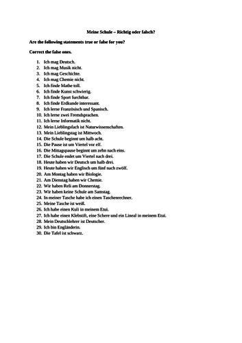 School - true/false questions for beginners