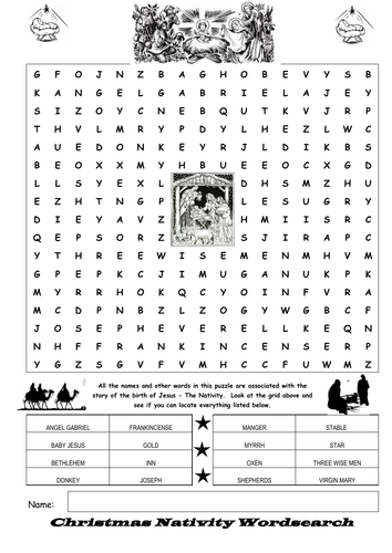 CHRISTMAS NATIVITY WORDSEARCH