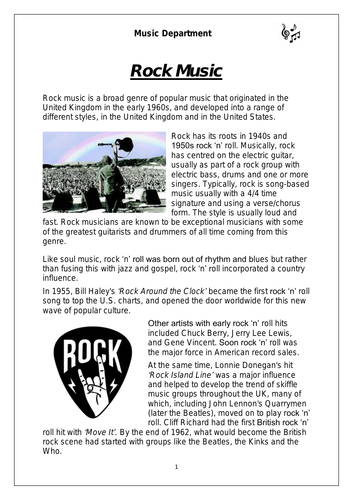 KS3 Music Cover Resource – Rock Music worksheet