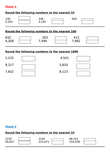 Round to the nearest 10's, 100's, 1000's place - Math Worksheets