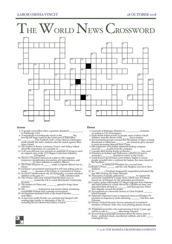 The World News Crossword - October 28th, 2018