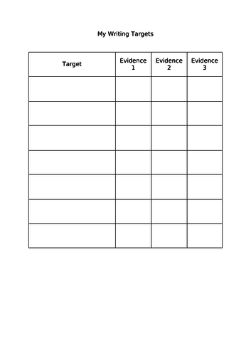 Writing target sheet