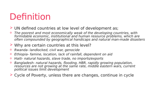 Countries at Low Levels of Development