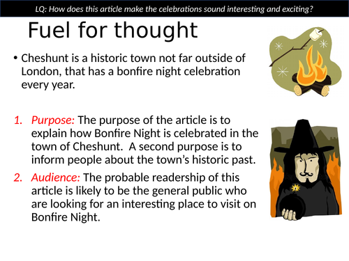 Bonfire Night article media texts/creative KS3/4