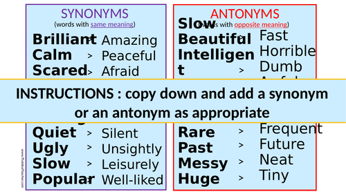 Synonyms & Antonyms Starter for Languages