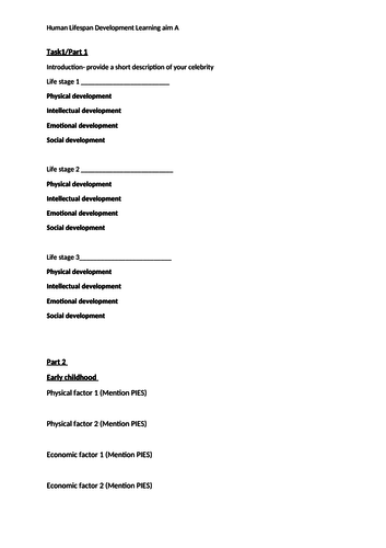 Human Lifespan Development Learning Aim A