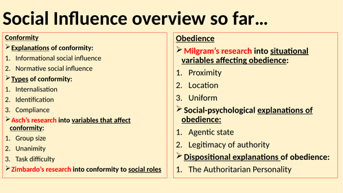 AQA A Level Psych - Social Influence (Obedience - Social-psychological factors)
