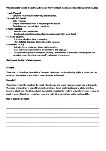 'Of Mice and Men' WJEC extract question- How to approach, structure and write response