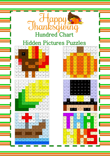 Thanksgiving - Hundred Chart Hidden Pictures Puzzles