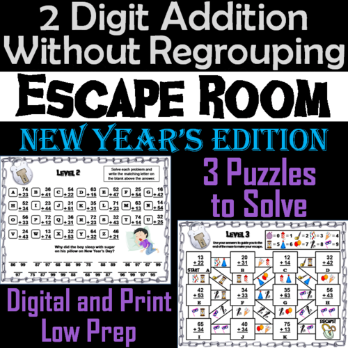 Double Digit Addition Without Regrouping Game: New Year's Escape Room Math