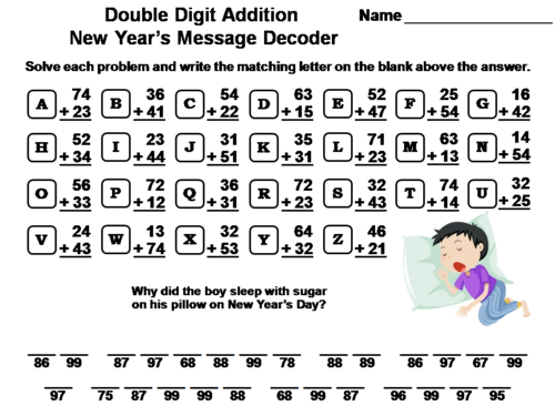 Double Digit Addition Without Regrouping New Year's Math Activity