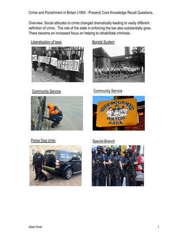 Crime and Punishment in Modern Britain (1900 - Present) Core Knowledge Recall Questions.