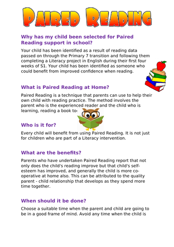Paired Reading for Parents Information sheet