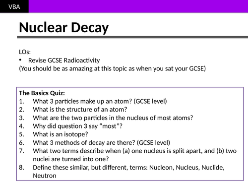 Radioactive/Nuclear Decay A Level Prior Knowledge