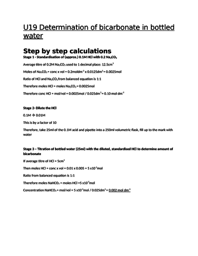 Calculations (step by step) for  unit 19 learning outcome A - Analyte determination