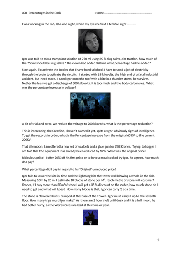 Percentages and percentage change, area and calculation within laboratory setting