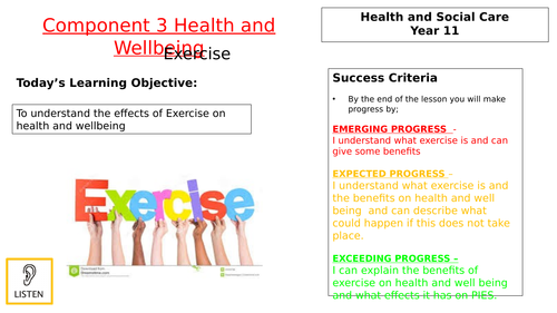 Exercise Lesson for component 3 BTEC H&SC