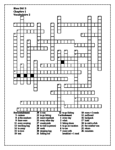 Bien Dit 3 Chapitre 1 Vocabulaire 2 Crossword