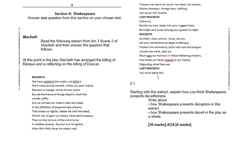 Planning for a Macbeth essay question - AQA mark scheme and focus.