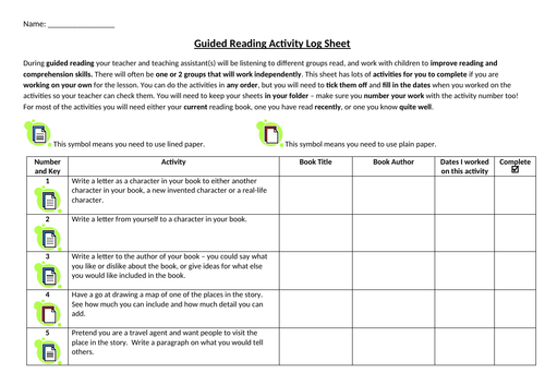 Guided Reading Activity Log